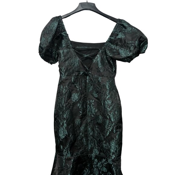 Lulus Majorly Fabulous Black and Emerald Trumpet Midi Dress Sz Medium Black & Gr - Picture 8 of 16